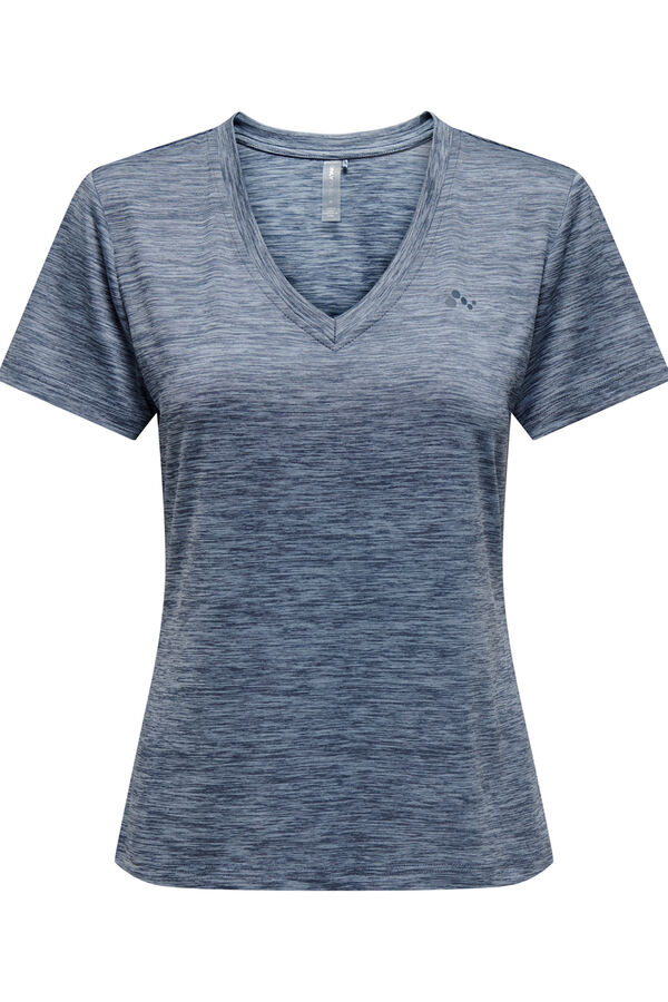 Only Play Playera de manga corta con cuello en PICO y tejido efecto lavado azul