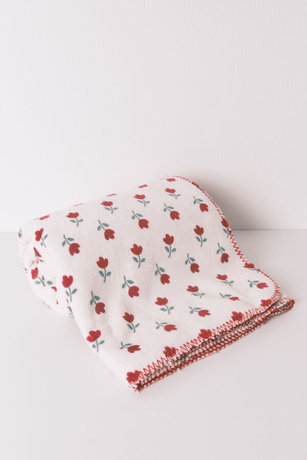 Women'secret Manta navidad con estampado floral súper suave marfil