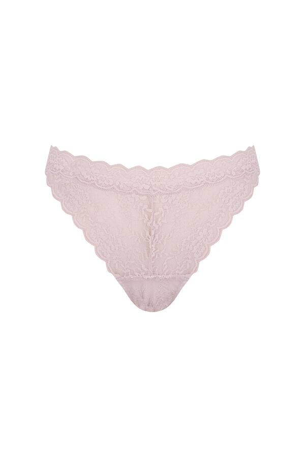Women'secret Tanga de encaje rosa con cintura en V rosa