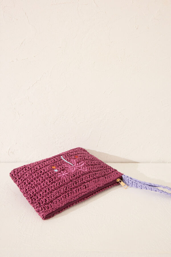 Womensecret Pequeño neceser de rafia con estampado morado morado/lila