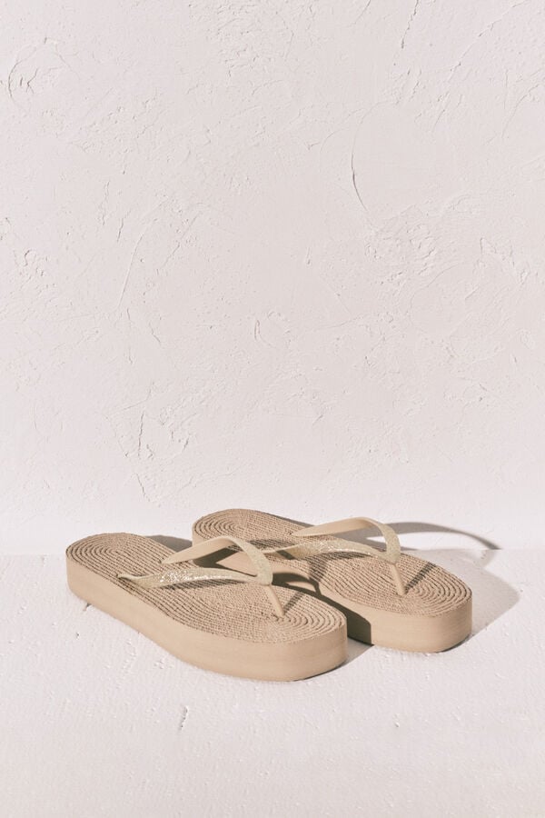 Women'secret Chanclas de efecto esparto con brillo amarillo