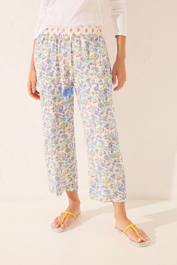 Womensecret Pantalón capri de viscosa con estampado floral multicolor estampado