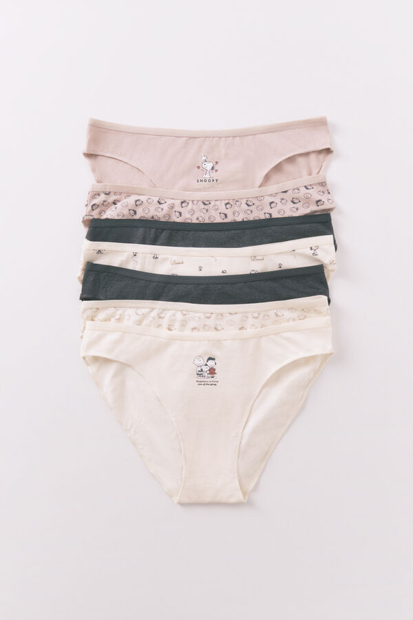 Women'secret Pack de 7 panties clásica multicolor de Snoopy estampado