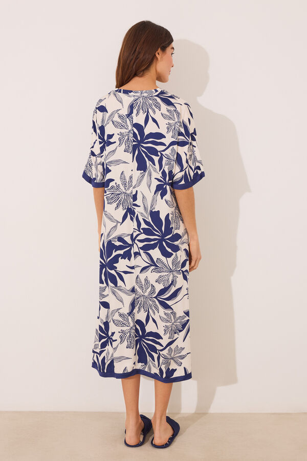 Womensecret Vestido largo de satén con estampado floral azul