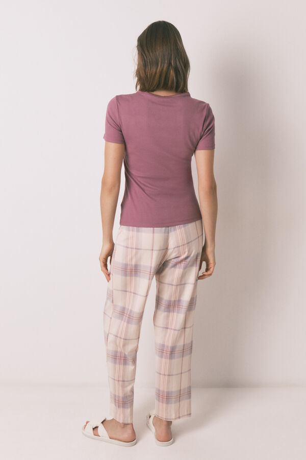 Womensecret Pijama larga con estampado de cuadros rosas rosa