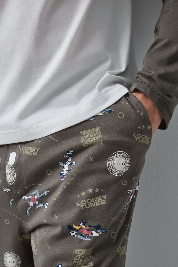 Women'secret Pijama larga de algod&oacute;n Looney Tunes kaki