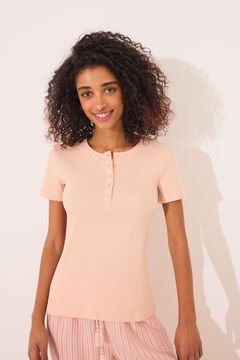Womensecret Playera de manga corta de canalé de color naranja naranja