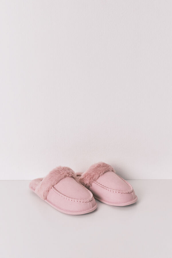 Women'secret Pantuflas para casa de piel sintética de color rosa rosa