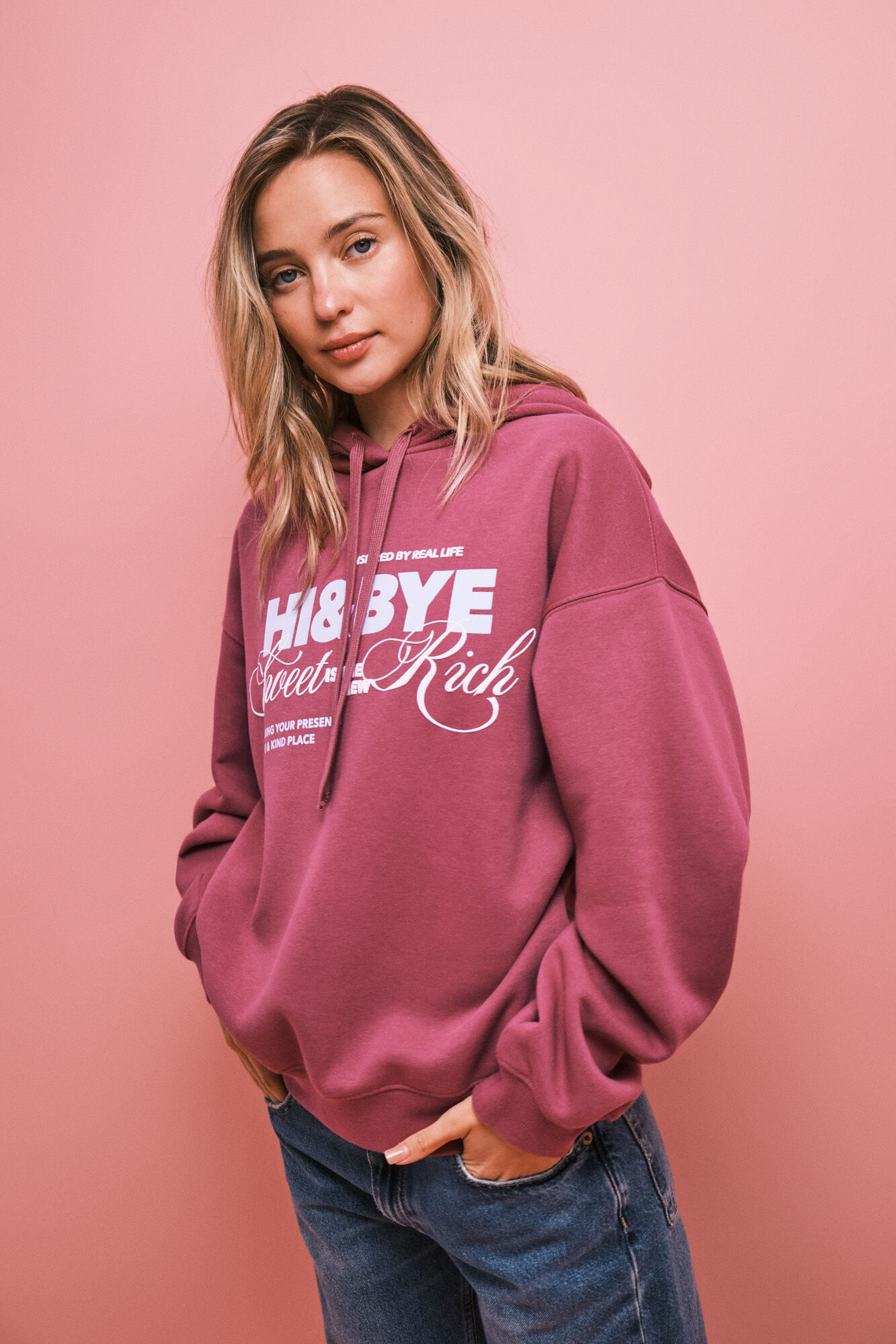 HI&BYE Sudadera de algod&oacute;n con capucha granate