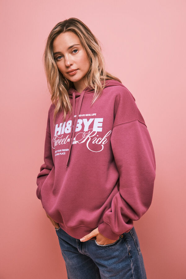 HI&BYE Sudadera de algod&oacute;n con capucha granate rosa