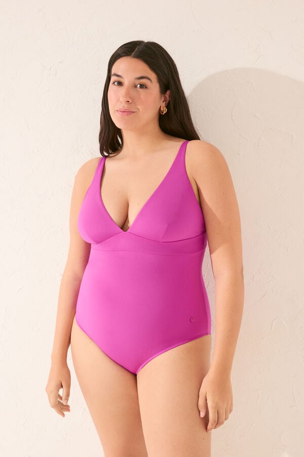 Womensecret Traje de baño moldeador con cuello halter de color rosa morado/lila