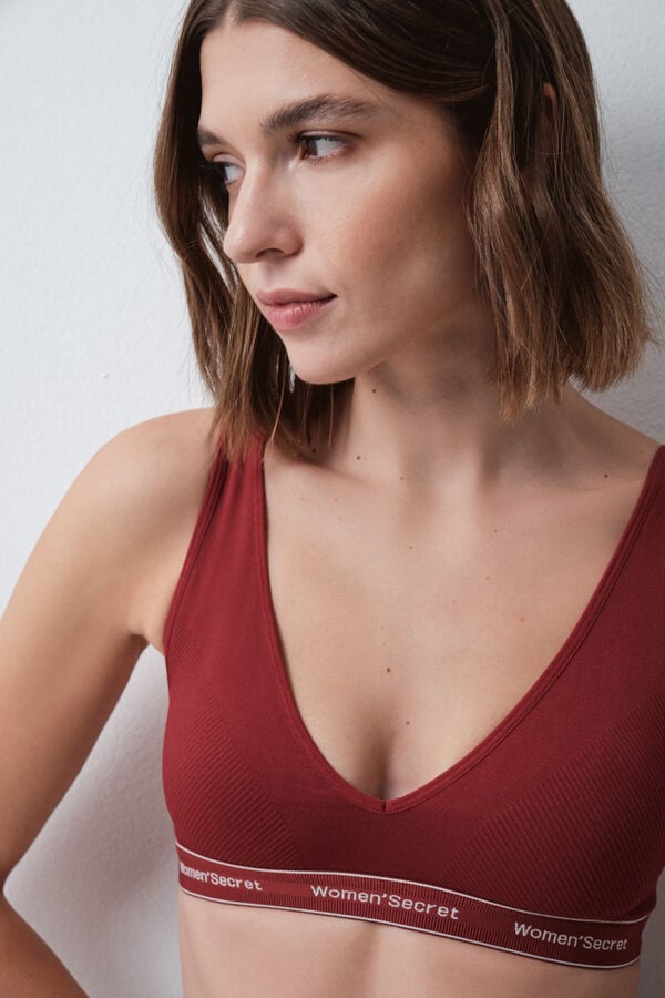 Women'secret Brasier halter de microfibra con logo rojo FANTASTIC p&uacute;rpura