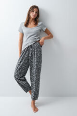 Women'secret Pantal&oacute;n largo bombacho de algod&oacute;n gris estampado