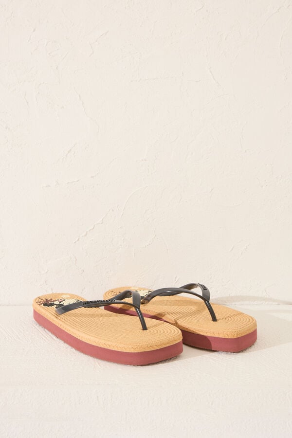 Womensecret Chanclas de plataforma efecto rafia  café