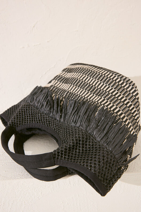 Womensecret Bolsa mediana de rafia negra con flecos . café