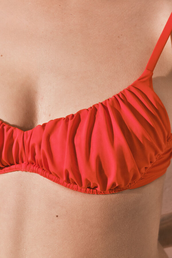 Women'secret Top bikini fruncido efecto seda naranja coral
