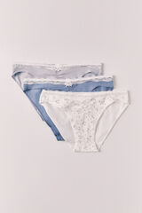 Women'secret Pack de 3 panties cl&aacute;sicas de algod&oacute;n con encaje de flores azul