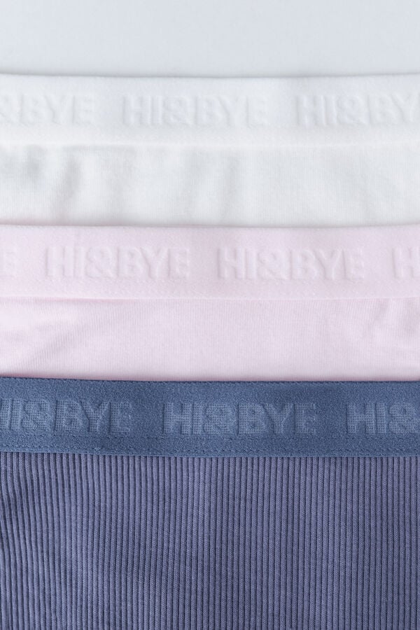 HI&BYE Pack de 3 panties brasileñas en azul, blanco y rosa blanco