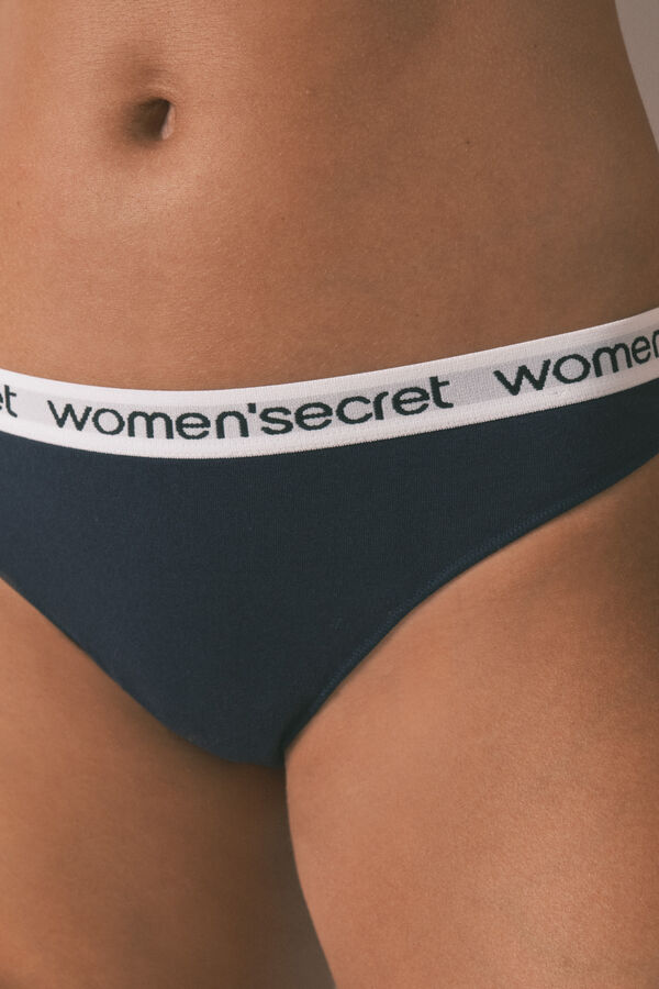 Women'secret Pack de tangas de algodón con logo  azul