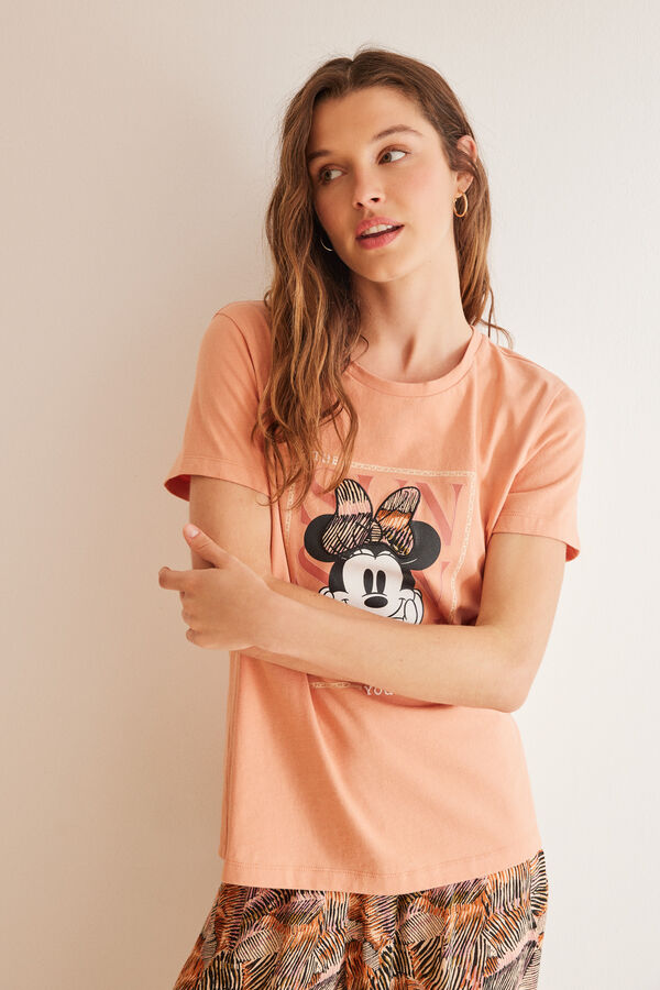 Womensecret Pijama larga 100% algodón ocre Minnie naranja