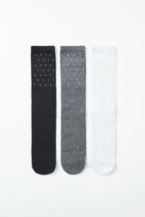Women'secret Pack 3 calcetines largos con tachas gris