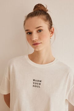 Womensecret Camiseta 100% algodón blanco marfil