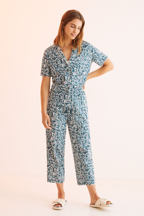 Womensecret Pijama camisera 100% algodón Capri estampado flores estampado
