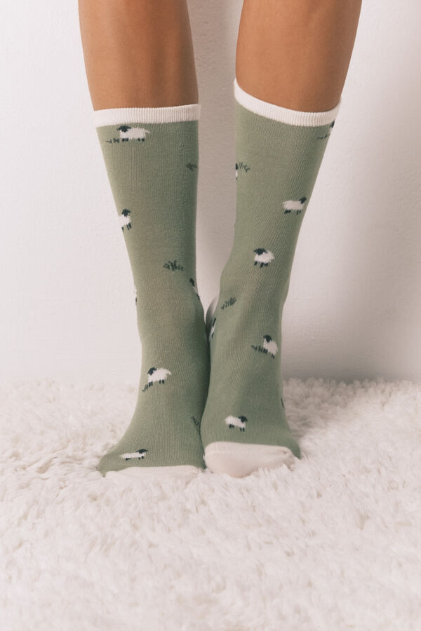 Women'secret Pack de 6 calcetines largos de algodón con forma de oveja  estampado