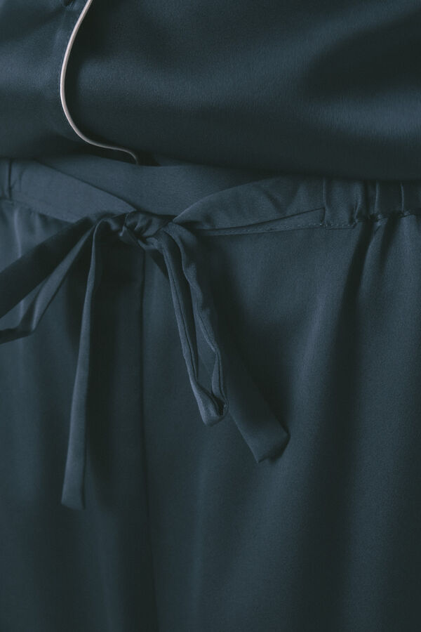 Women'secret Pijama camisera largo de satén azul azul