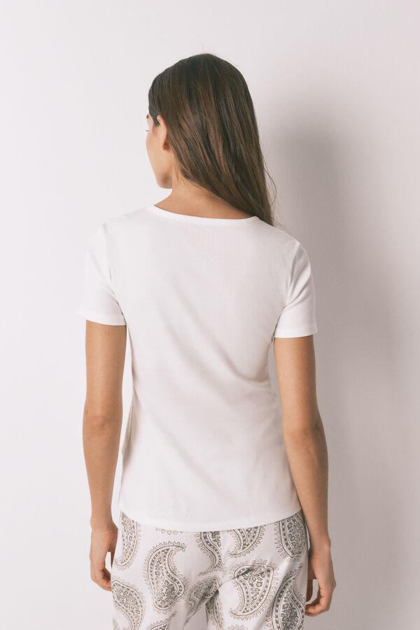 Women'secret Playera de panadero de algodón blanco marfil