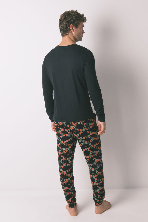 Women'secret Pijama larga "Día de Muertos" 100% algodón en color negro negro