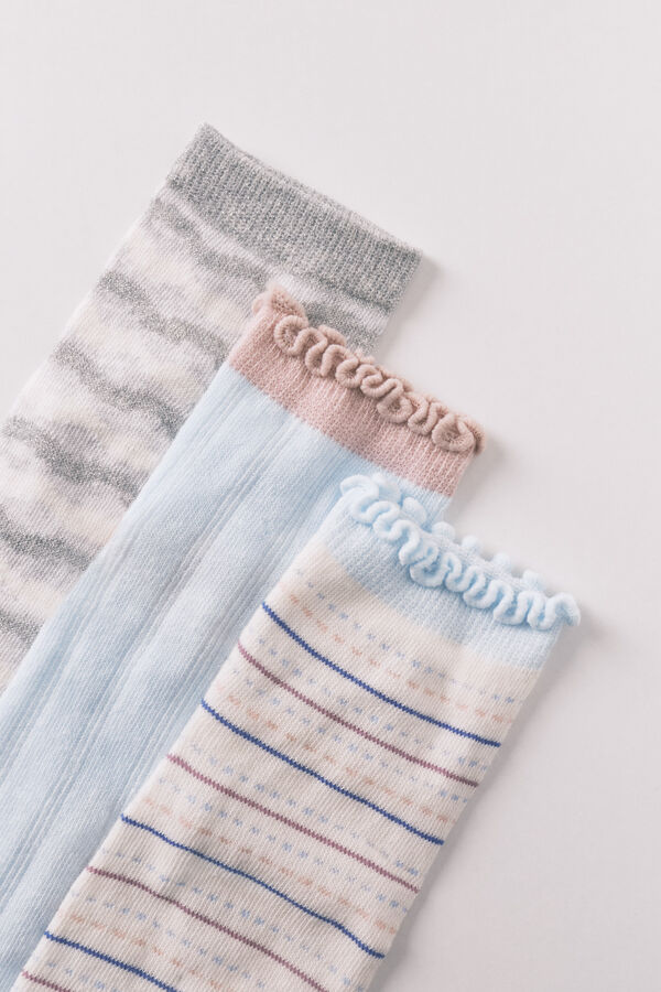 Women'secret Pack de 3 calcetines cortos estampados variados y lurex estampado