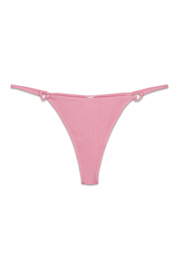 Women'secret Panty de bikini tanga con textura crinkle rosa rosa