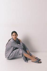 Women'secret Pijama camisera larga satén jacquard gris