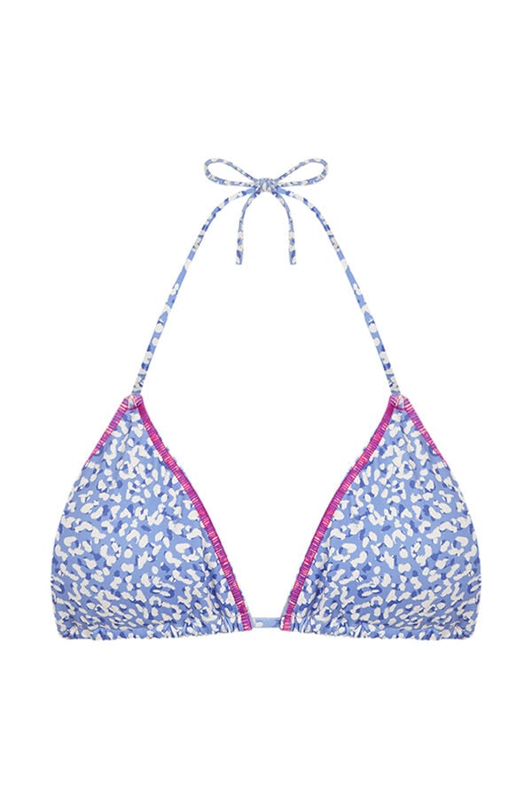 Womensecret Top de bikini triangular con cortina y estampado azul estampado