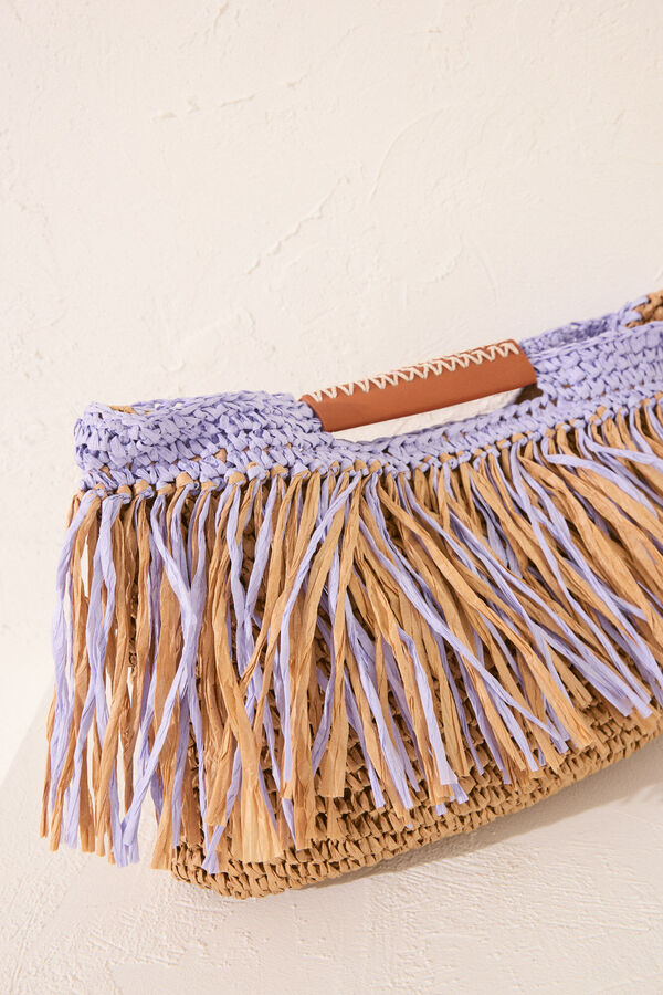 Womensecret Bolsa mediano de rafia con flecos, bolsa azul