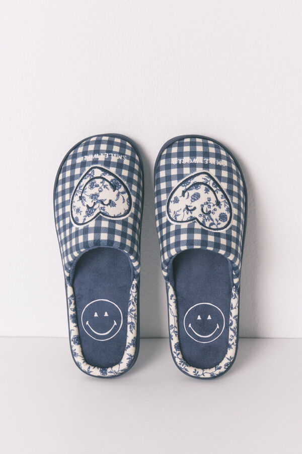 Women'secret Pantuflas para casa azules sonrientes azul