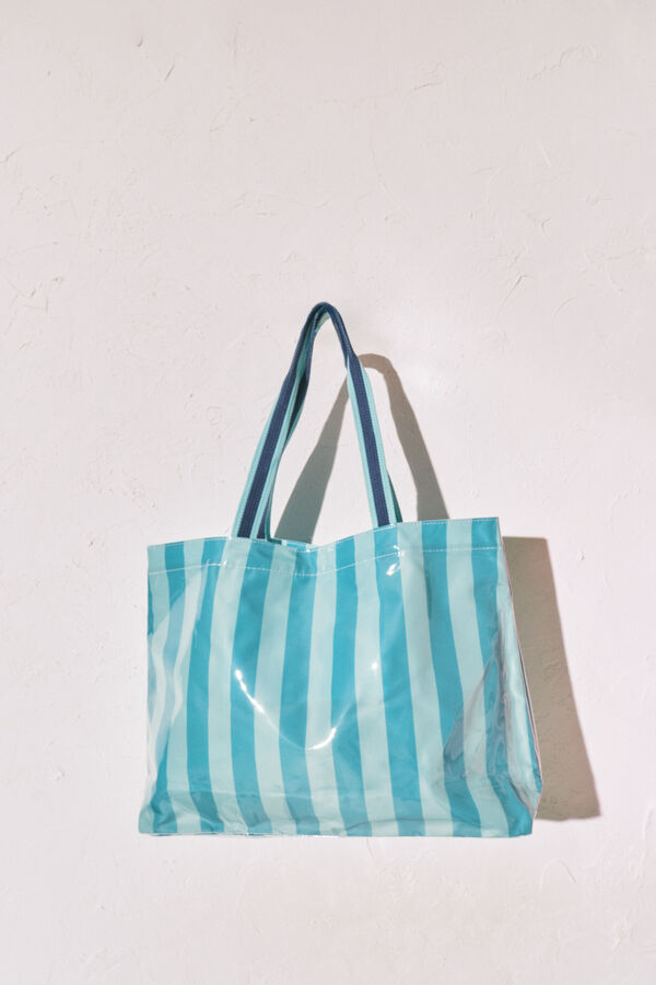 Women'secret Bolsa de playa de rayas azul verde