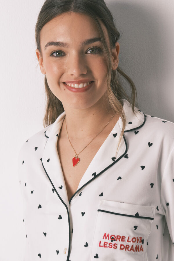 Women'secret Pijama camisera larga estampado de corazones blanco