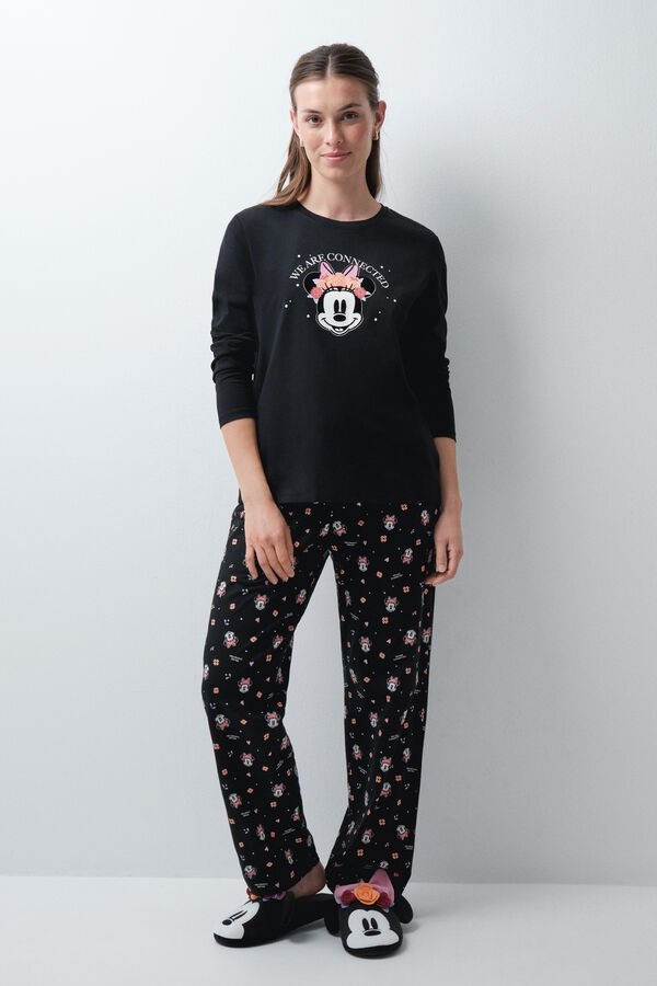 Women'secret Pijama larga de algod&oacute;n Minnie Halloween negro