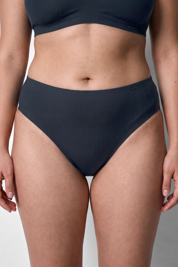 Women'secret Panty cl&aacute;sica de microfibra acanalada azul azul
