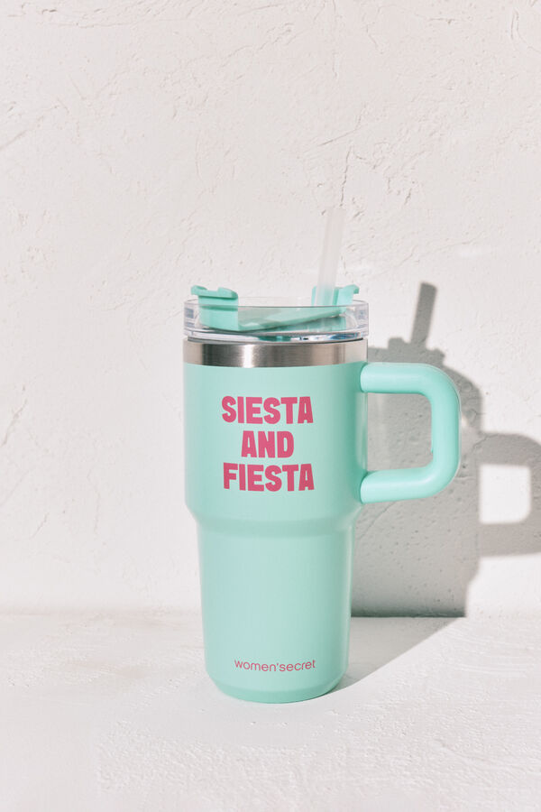 Women'secret Botella de acero inoxidable con asa azul verde