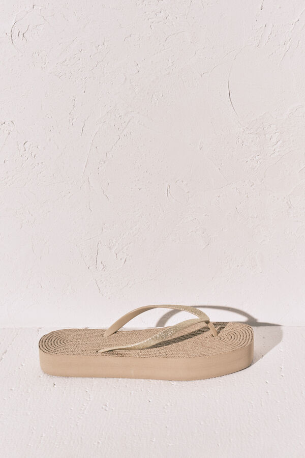 Women'secret Chanclas de efecto esparto con brillo amarillo