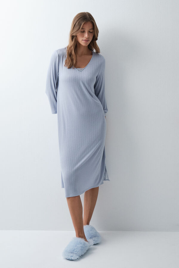 Women'secret Camis&oacute;n midi azul con detalles de encaje azul