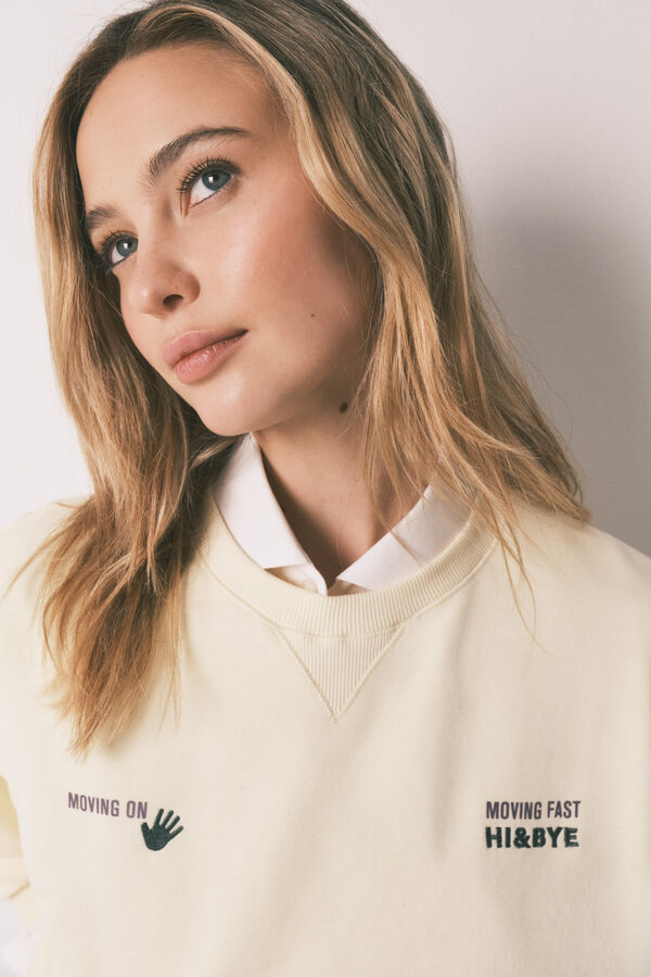 HI&BYE Sudadera corta lisa de felpa de algod&oacute;n amarilla amarillo