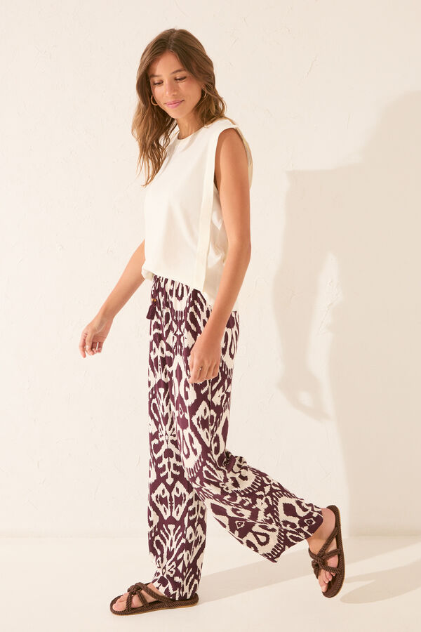 Women'secret Pantalón largo de viscosa con estampado floral púrpura