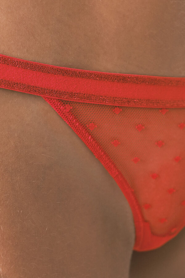 Women'secret Tanga con tiras de plumetti rojo rojo