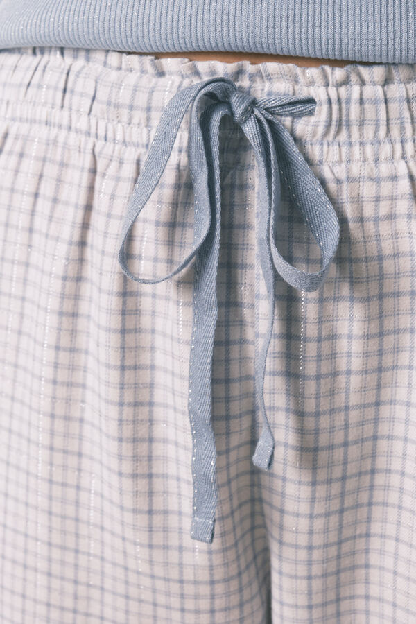 Women'secret Pijama larga cuadros con efecto brillante azul azul