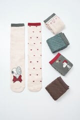 Women'secret Pack 6 calcetines largos Snoopy navide&ntilde;o estampado