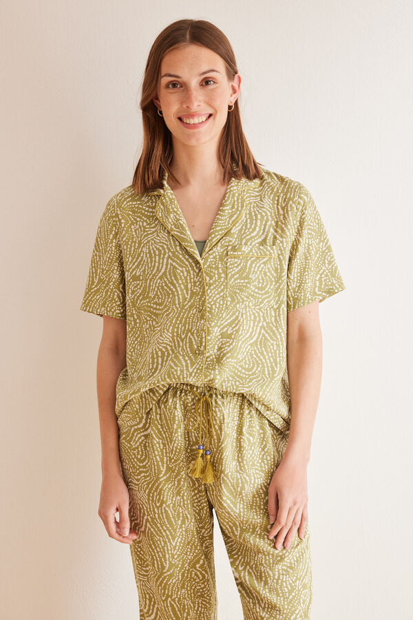 Womensecret Pijama camisera capri étnica verde estampado